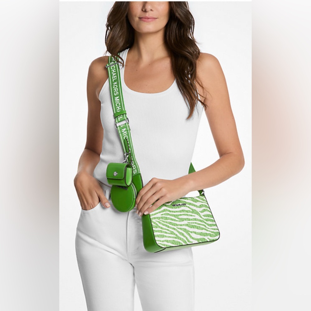 Michael Kors Retail $448 Jet Set Leather Medium Animal Print Logo Crossbody Bag - Picture 3 of 4